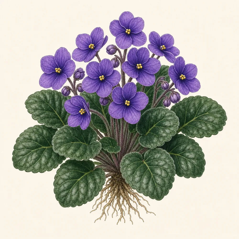 Botanical illustration of African Violet