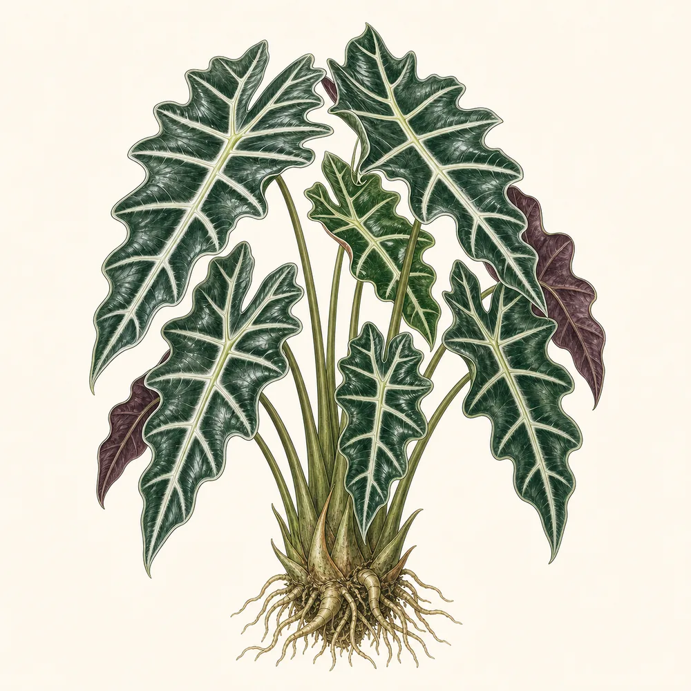 Botanical illustration of Alocasia