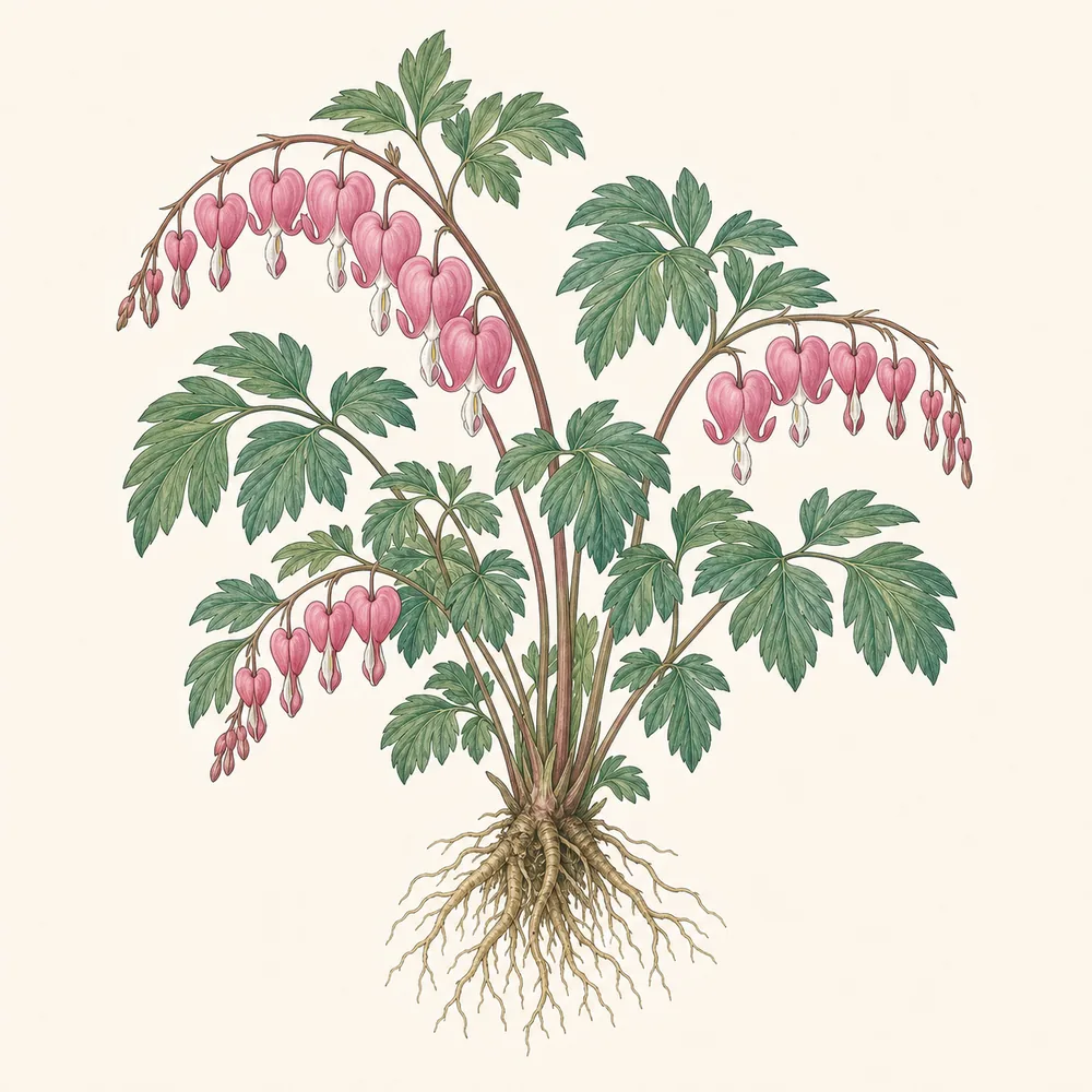 Botanical illustration of Bleeding Heart