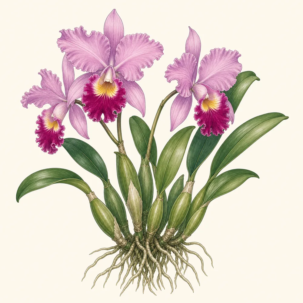 Botanical illustration of Cattleya Orchid