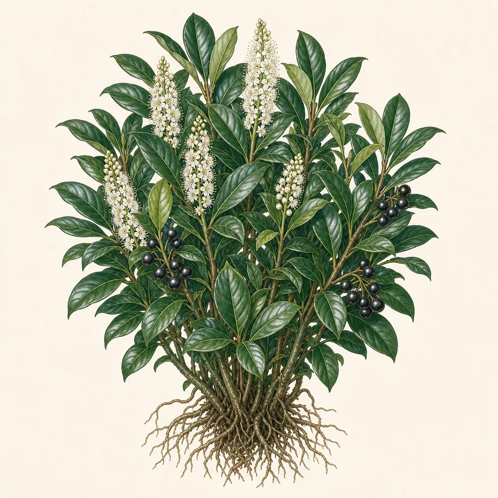 Botanical illustration of Cherry Laurel
