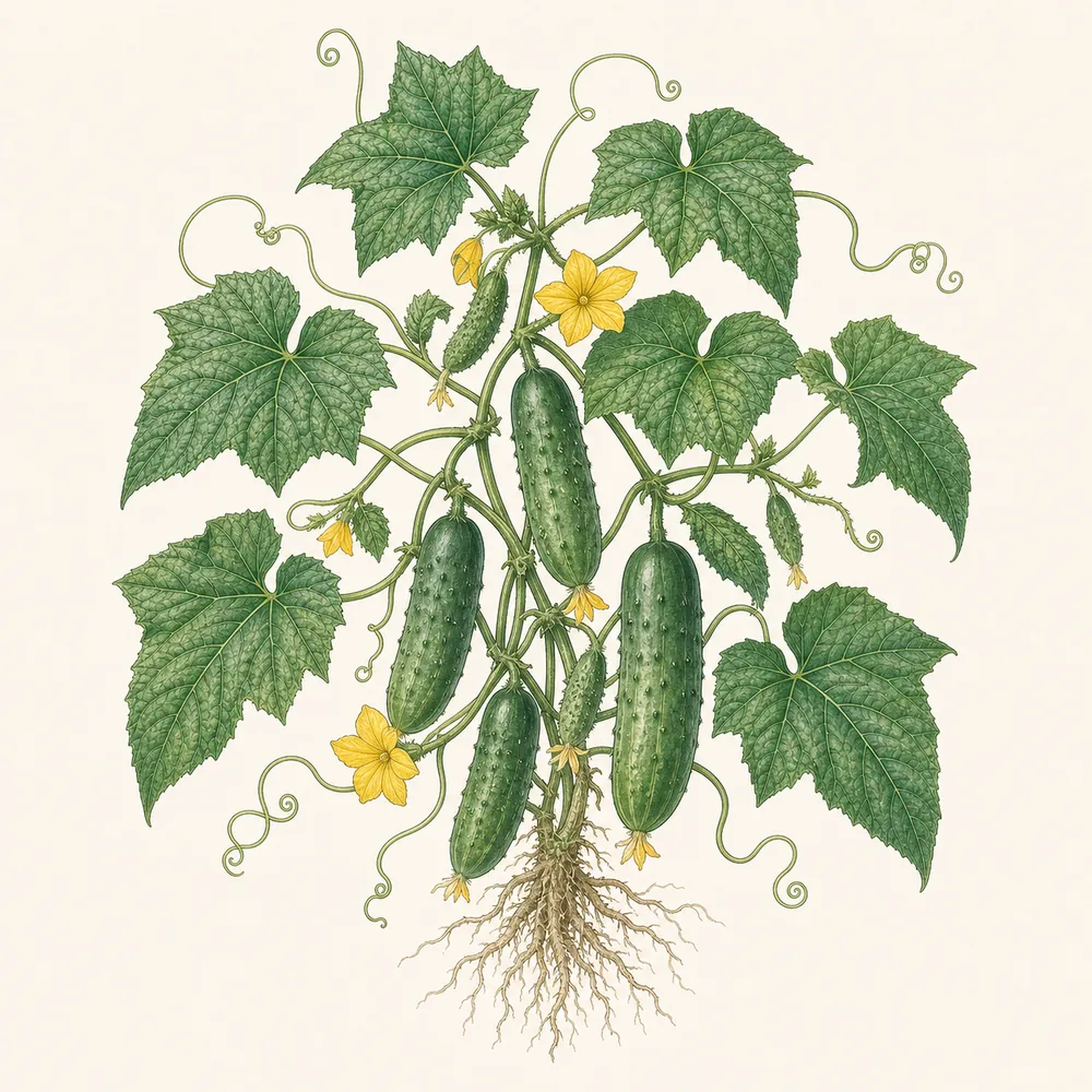 Botanical illustration of Cucumber