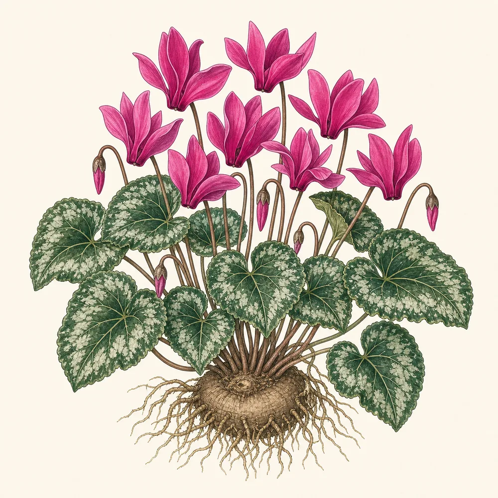 Botanical illustration of Cyclamen