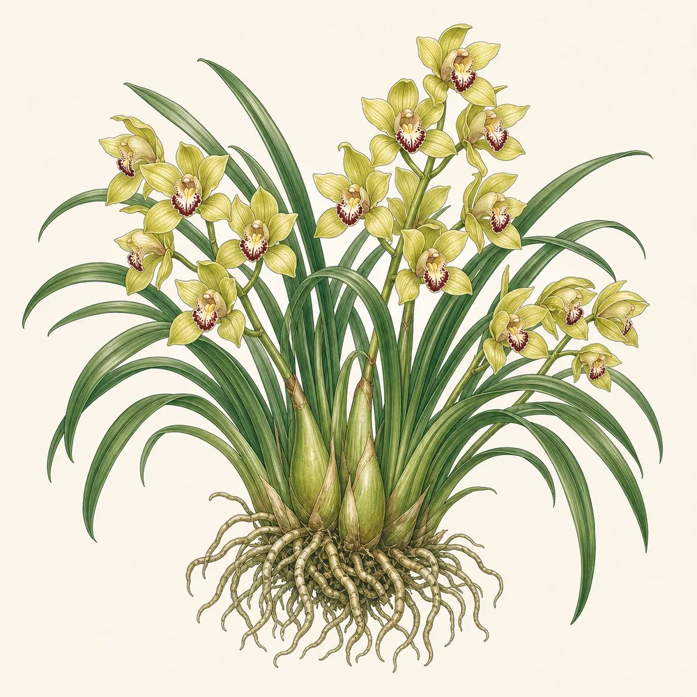Botanical illustration of Cymbidium Orchid