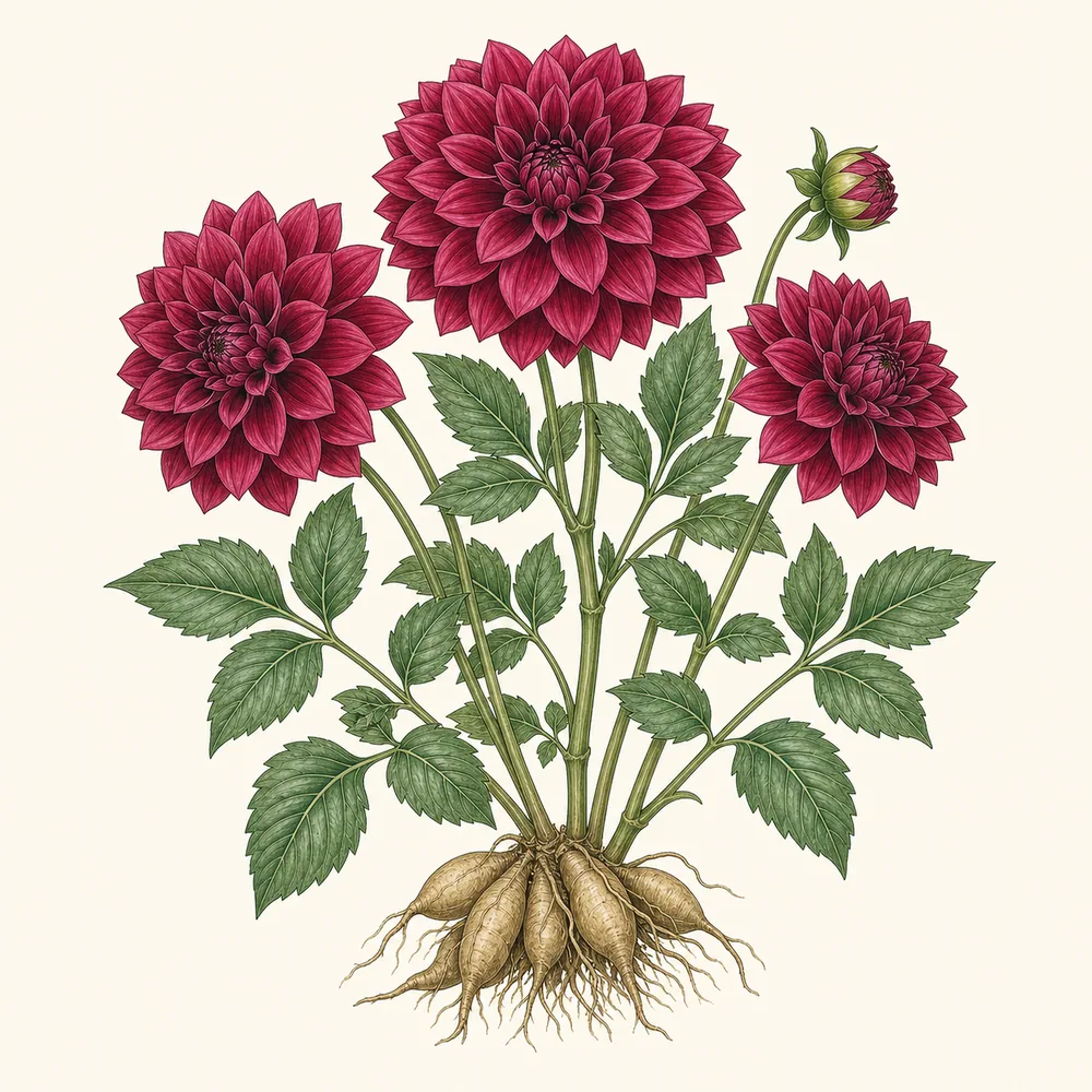 Botanical illustration of Dahlia