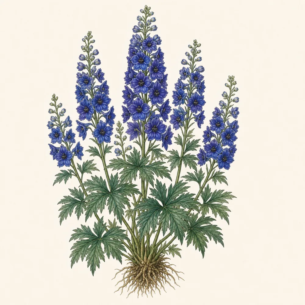 Botanical illustration of Delphinium