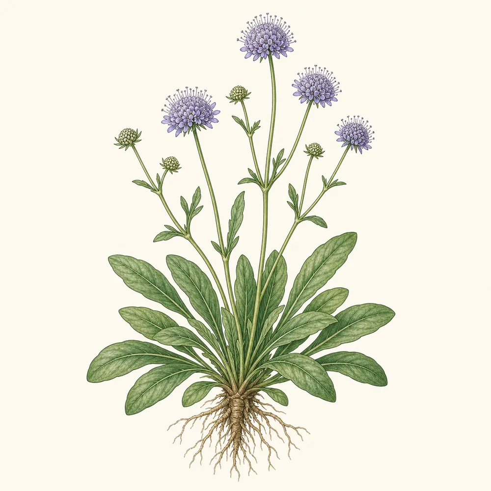 Botanical illustration of Devil's-bit Scabious