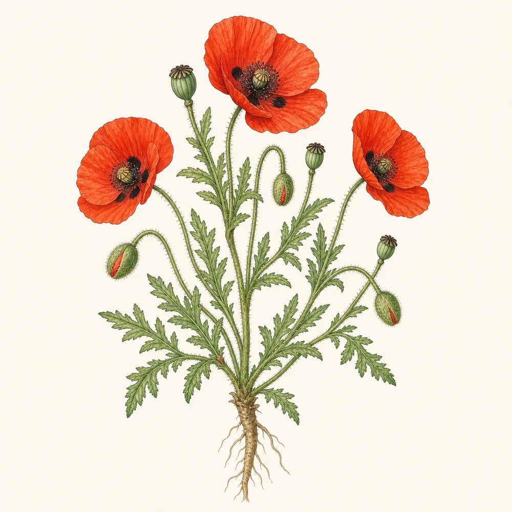 Botanical illustration of Field Poppy