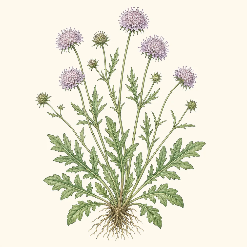 Botanical illustration of Field Scabious