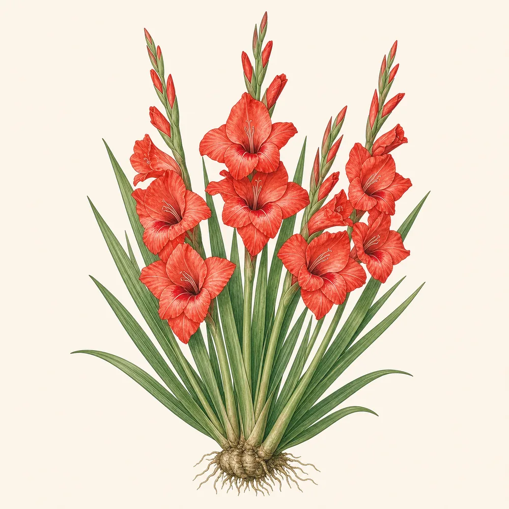 Botanical illustration of Gladiolus