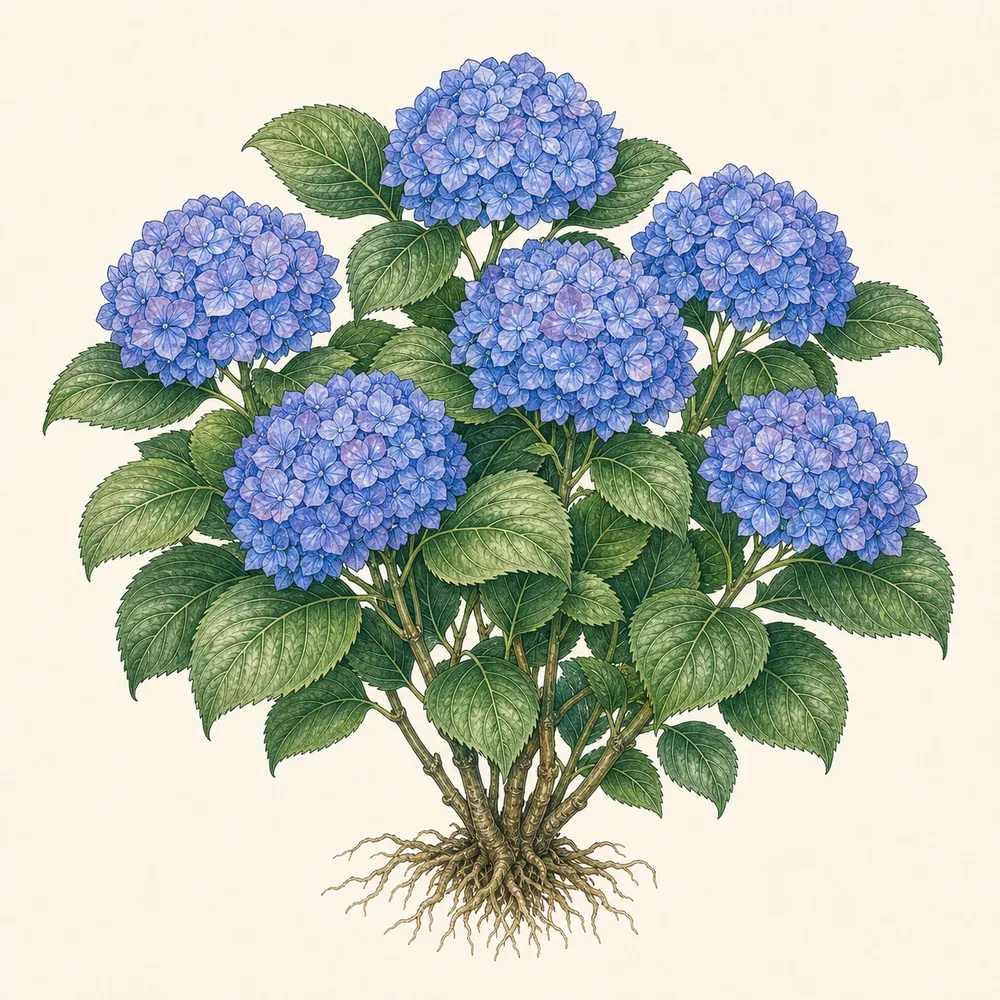 Botanical illustration of Hydrangea