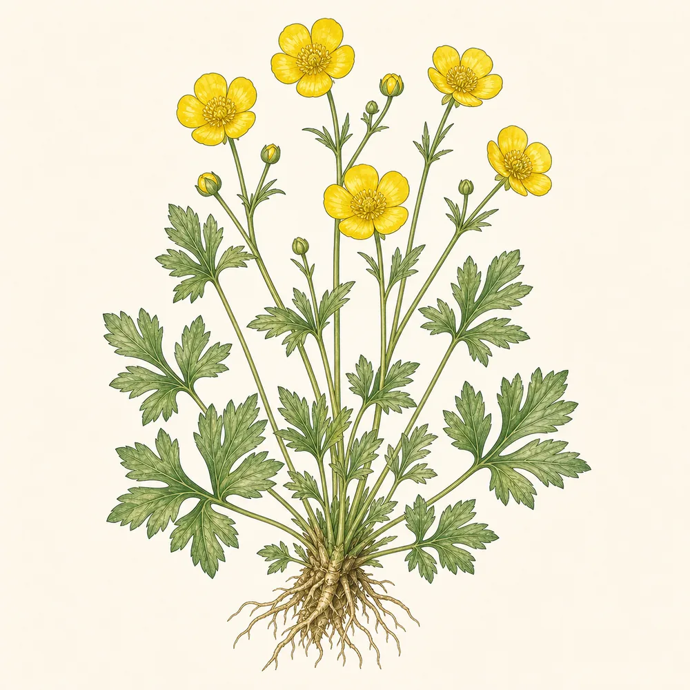 Botanical illustration of Meadow Buttercup
