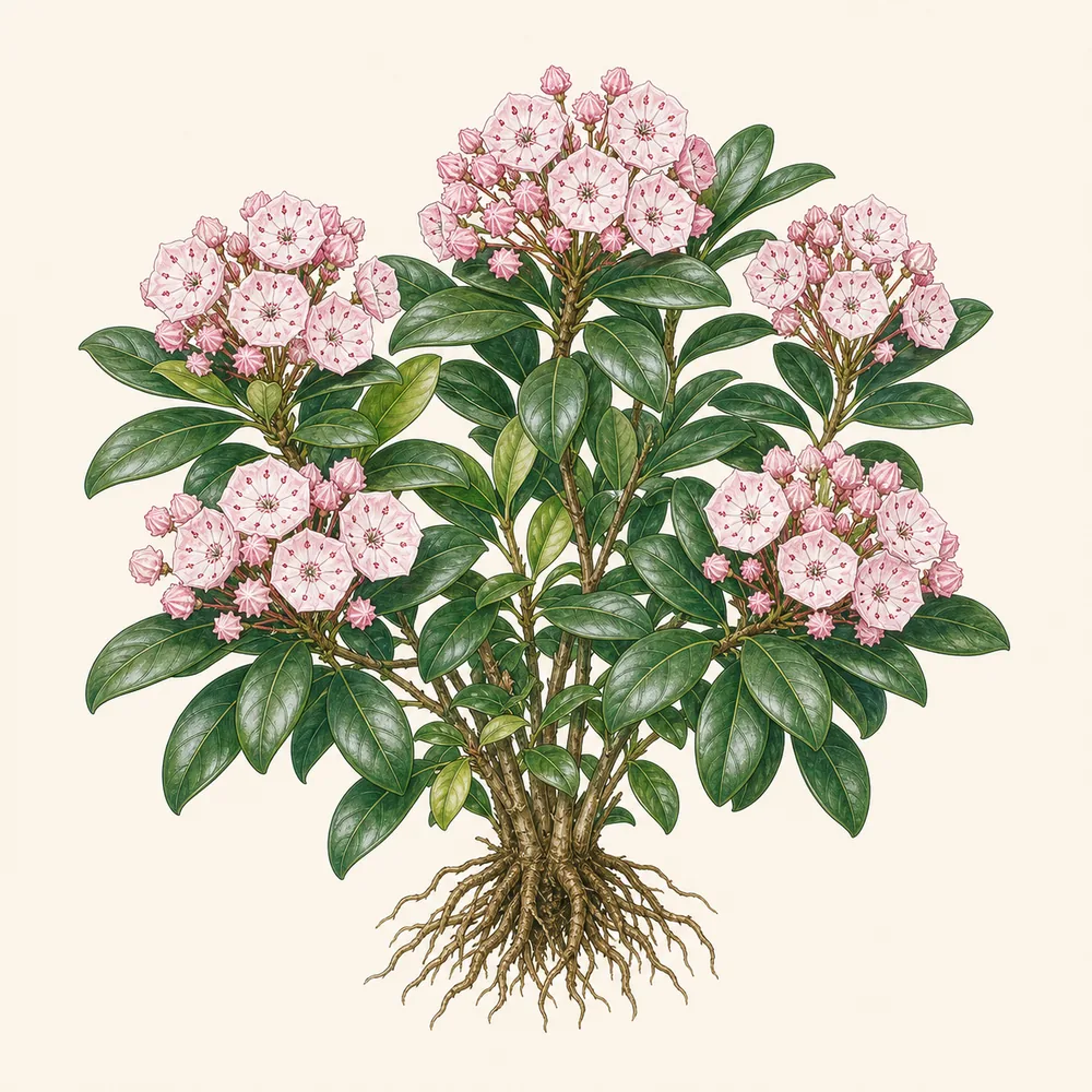 Botanical illustration of Mountain Laurel