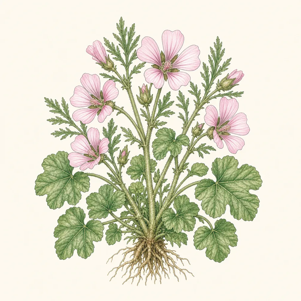 Botanical illustration of Musk Mallow
