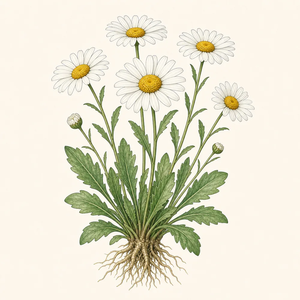 Botanical illustration of Ox-eye Daisy