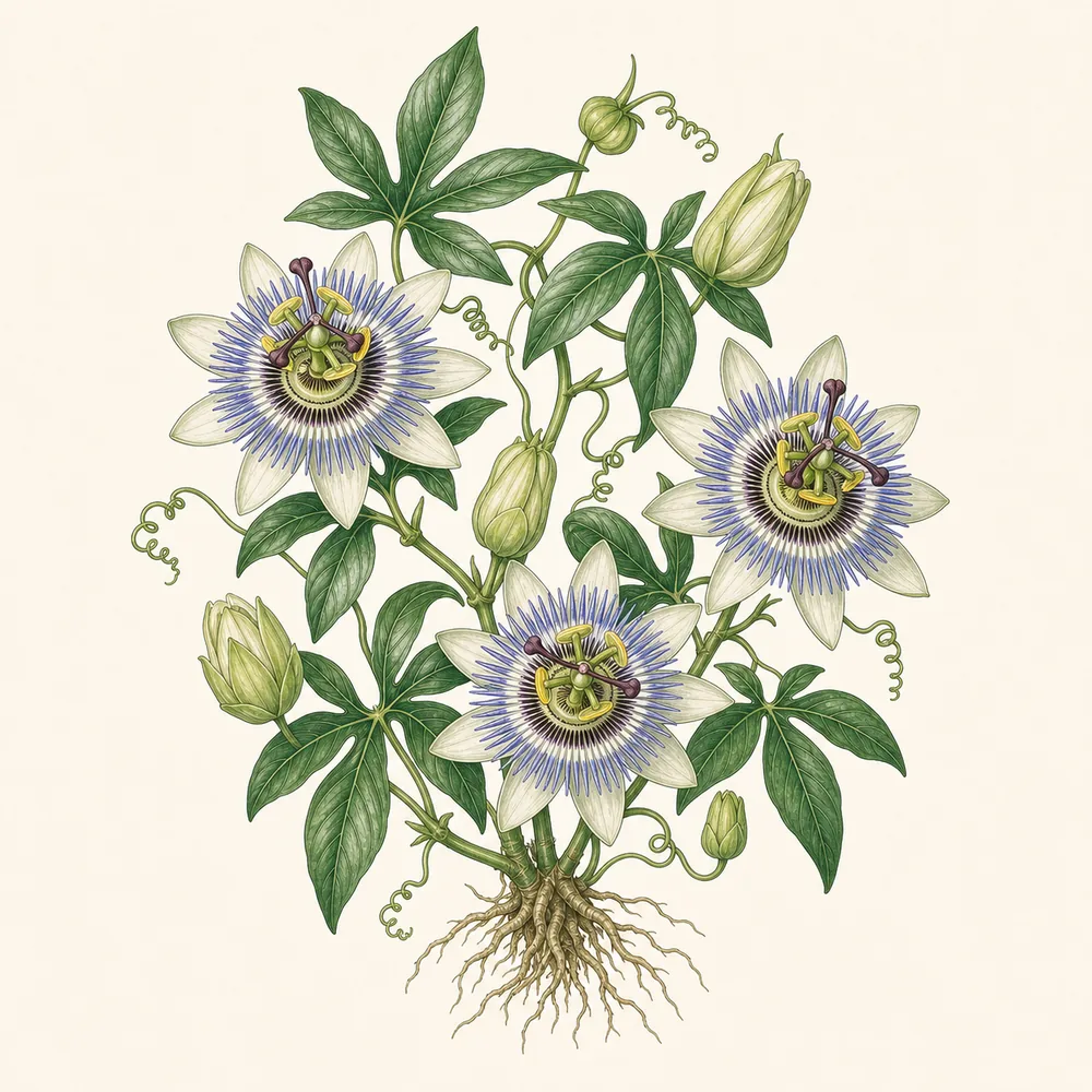 Botanical illustration of Passionflower