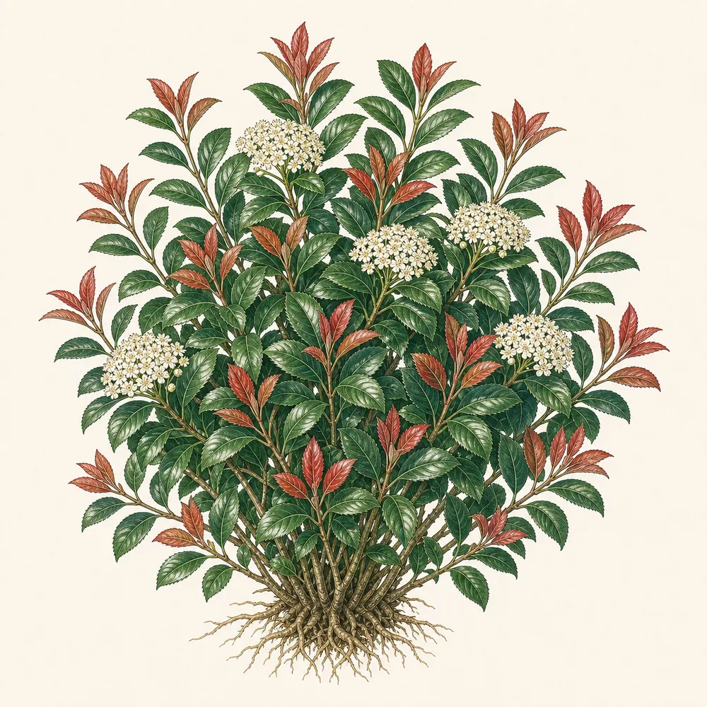 Botanical illustration of Photinia