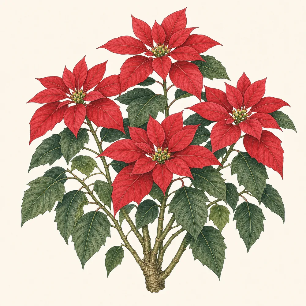 Botanical illustration of Poinsettia