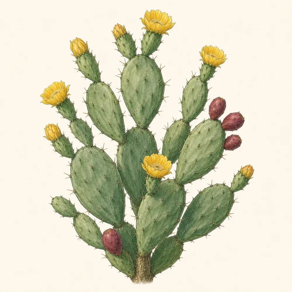 Botanical illustration of Prickly Pear