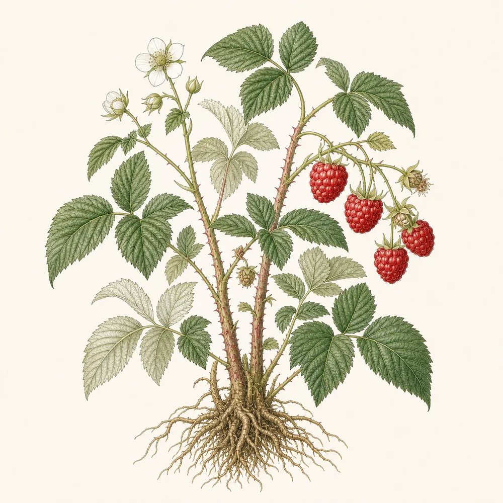 Botanical illustration of Raspberry
