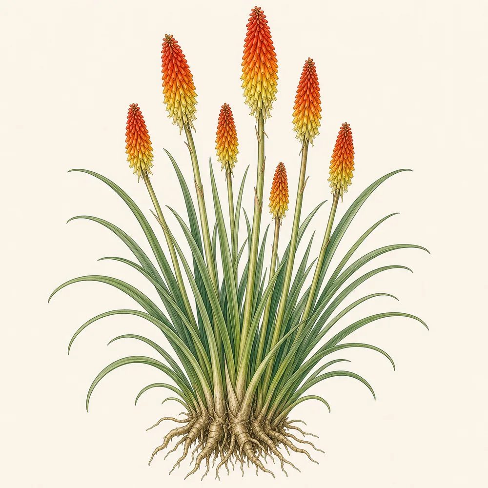 Botanical illustration of Red-hot Poker