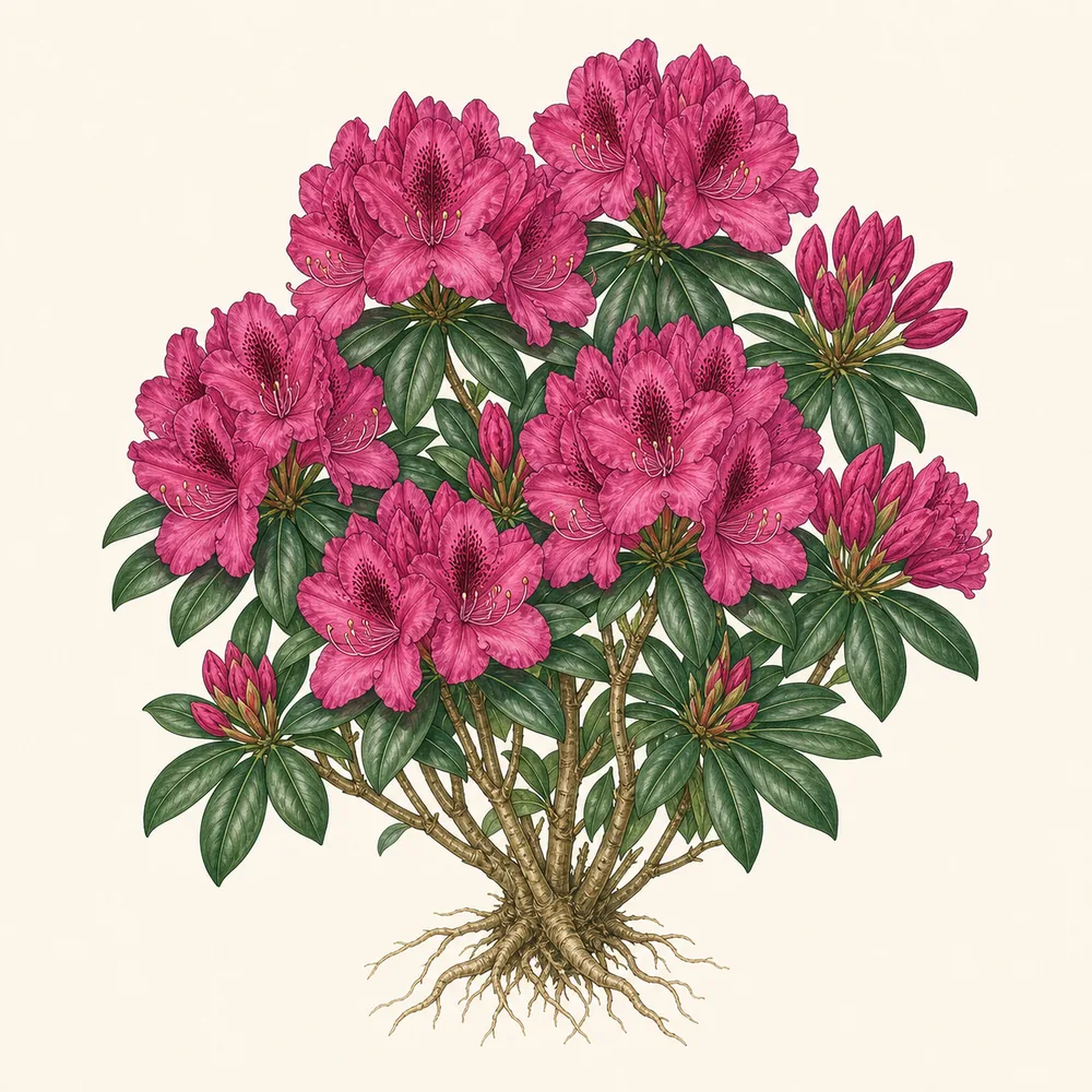 Botanical illustration of Rhododendron & Azalea