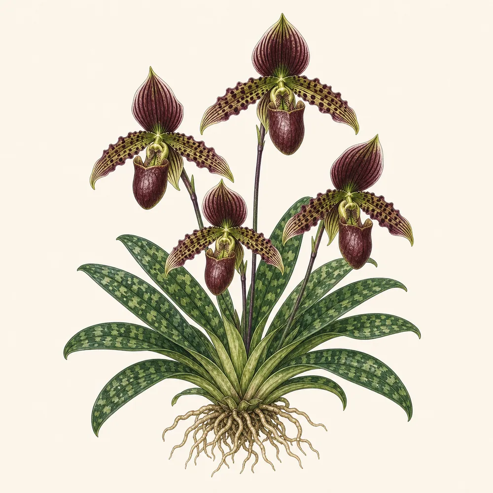 Botanical illustration of Slipper Orchid