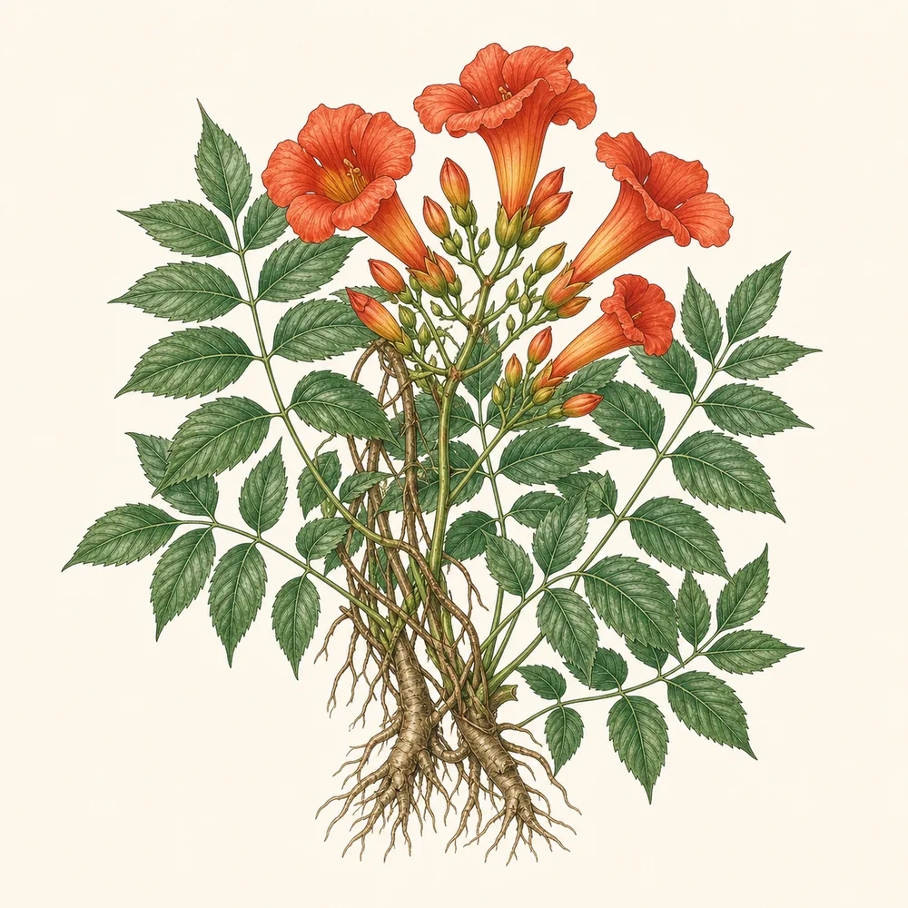 Botanical illustration of Trumpet Vine