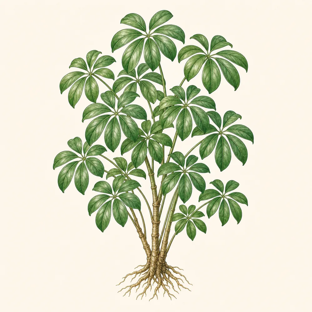 Botanical illustration of Umbrella Tree