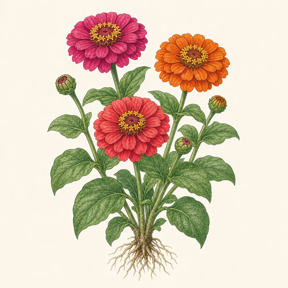 Botanical illustration of Zinnia